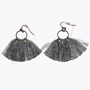 Boho Silver Gray Hoop Macramé Fringe Tassel Fan Earrings Fashion Jewelry Women